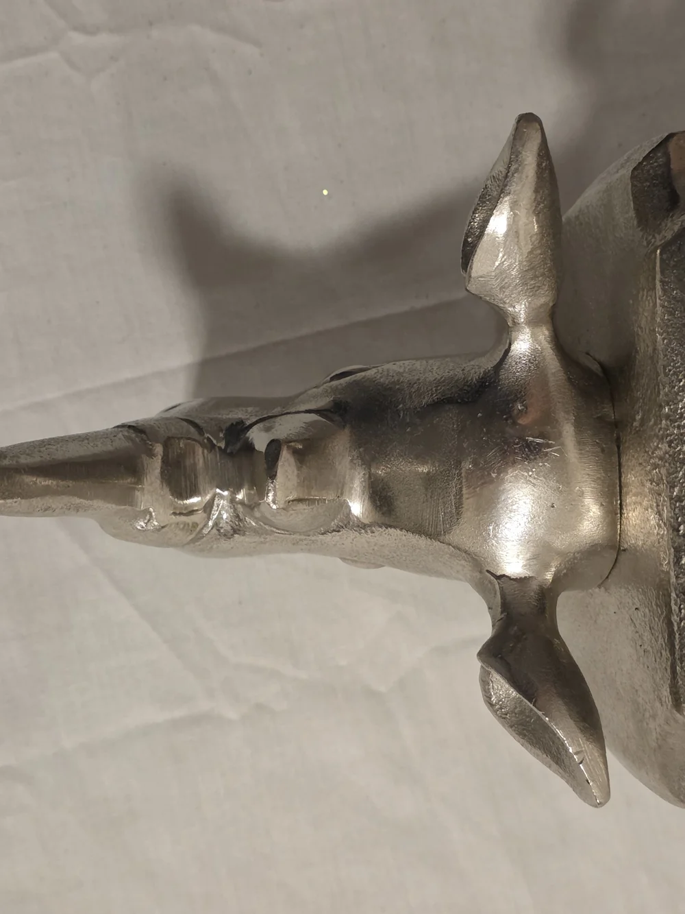 Vintage Cast Aluminum Rhino Head Wall Mount Sculpture Unique Coat Hook Silver 6